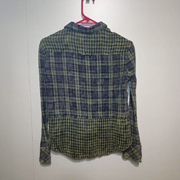 Free People Women’s XS Green Plaid Snap Button Down Shirt Western Grunge Boho - Picture 2 of 12